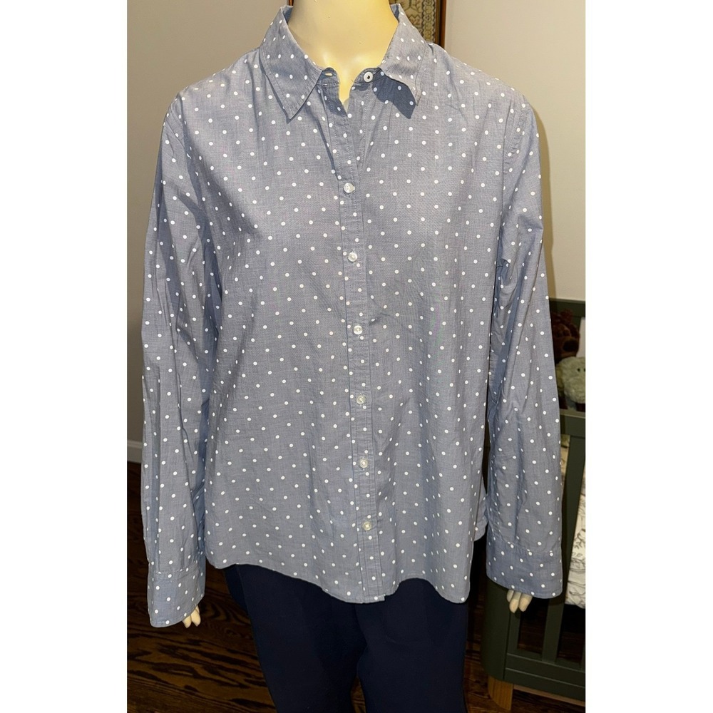 Banana Republic Soft Wash Shirt Womens Blue White Polka Dot Cotton Button Down